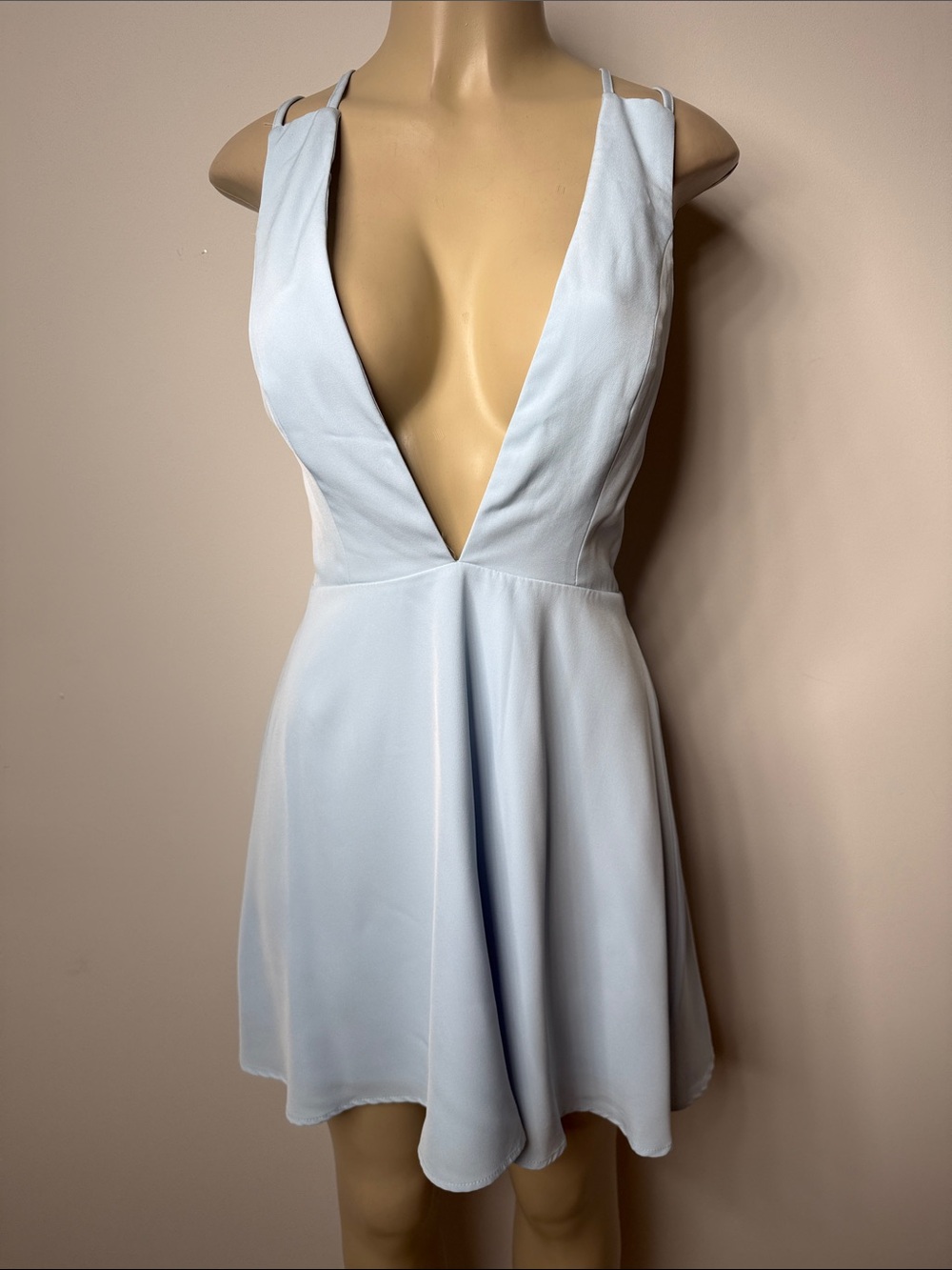 superdown Pale Blue Plunging V-Neck Mini Dress